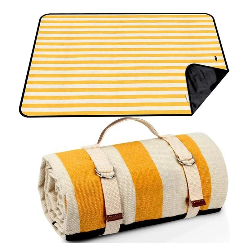 HKM-840915 Outdoor Eco-Friendly Waterproof Picnic Blanket with Leather Strap - Portable Recycled Oxford Mat for Camping and Beach