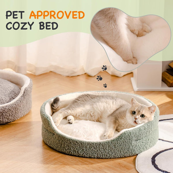 HKM-8409533 Orthopedic Round Pet Bed for Cats & Small Dogs - 23-Inch Plush Bed with Non-Slip Bottom, Sage Green