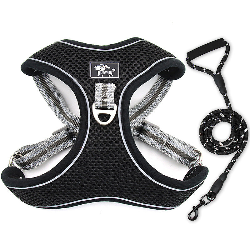 HKM-8410173 Reflective Breathable Chest Strap for Large Dogs with Traction Rope - Black, Red, Sky Blue Options Available
