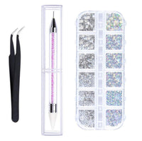 HKM-841043 Three-Piece Double-Headed Diamond Pen and Tweezer Set for Nail Enhancement