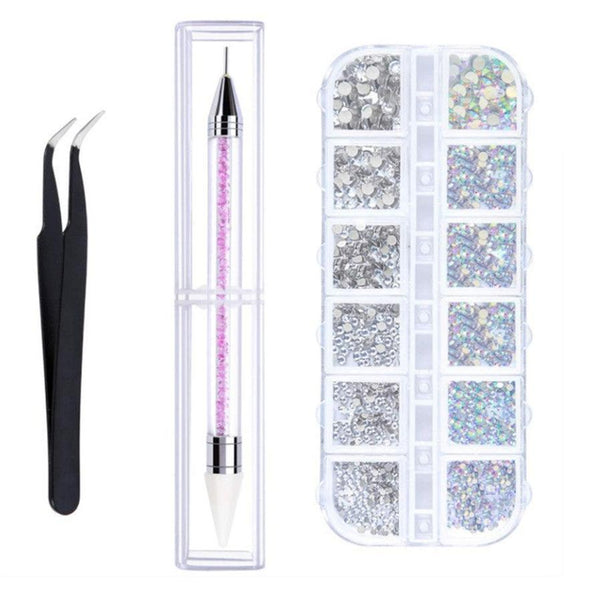HKM-841043 Three-Piece Double-Headed Diamond Pen and Tweezer Set for Nail Enhancement