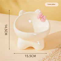 HKM-8411069 Ceramic Anti-Tip Pet Bowl for Cats with Cervical Vertebrae Support - 15.5 x 14.5 cm