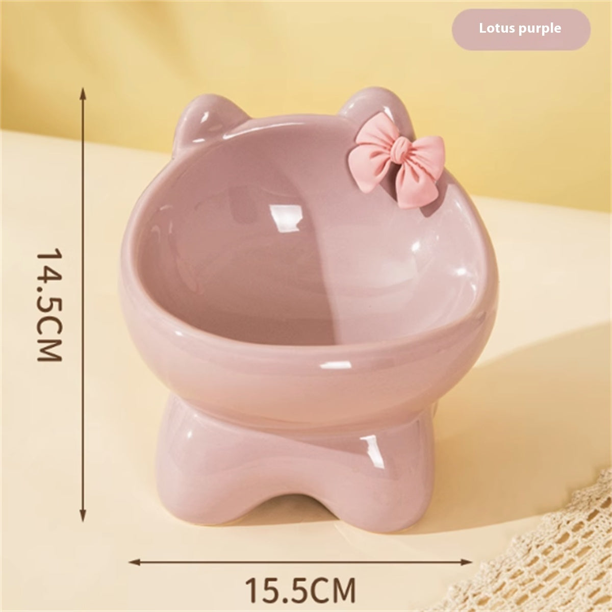 HKM-8411069 Ceramic Anti-Tip Pet Bowl for Cats with Cervical Vertebrae Support - 15.5 x 14.5 cm