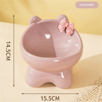 HKM-8411069 Ceramic Anti-Tip Pet Bowl for Cats with Cervical Vertebrae Support - 15.5 x 14.5 cm