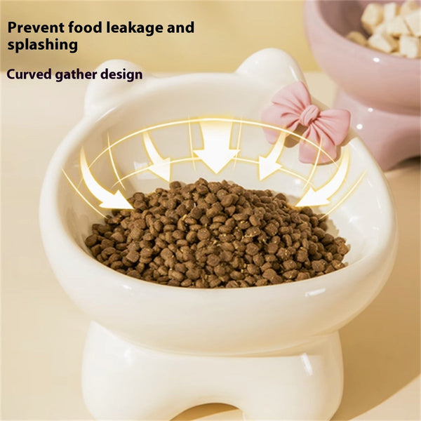 HKM-8411069 Ceramic Anti-Tip Pet Bowl for Cats with Cervical Vertebrae Support - 15.5 x 14.5 cm