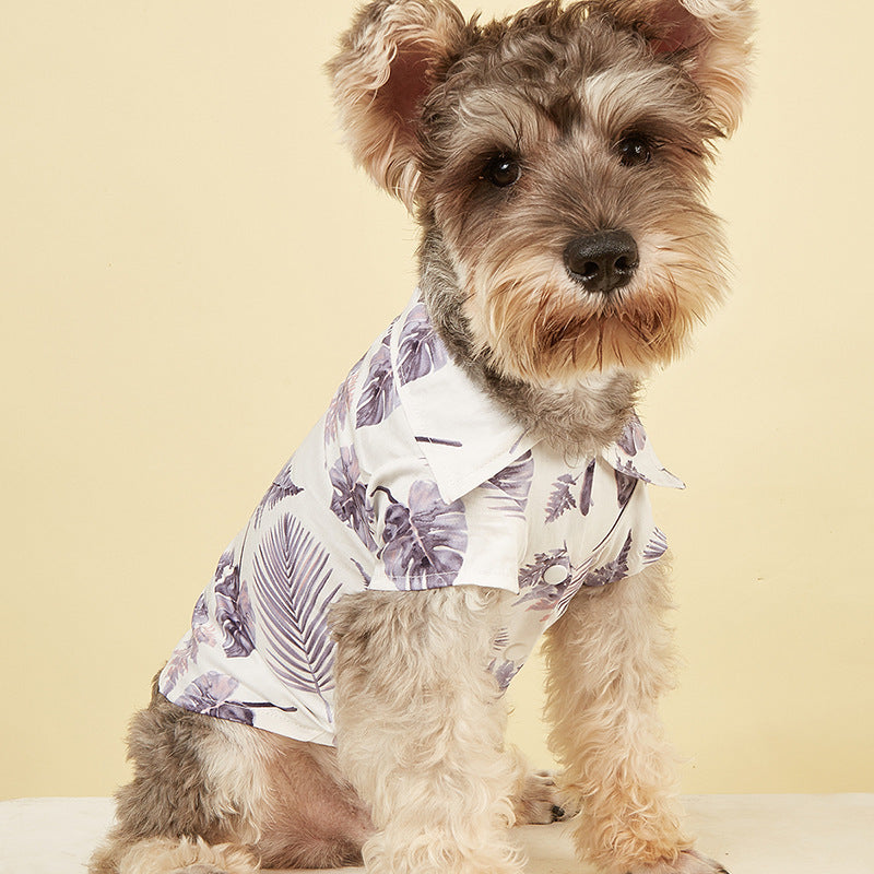 HKM-841171 Hawaiian Vacation Dog Shirt in Cotton - Stylish Purple & Green Options for Small to XL Pets