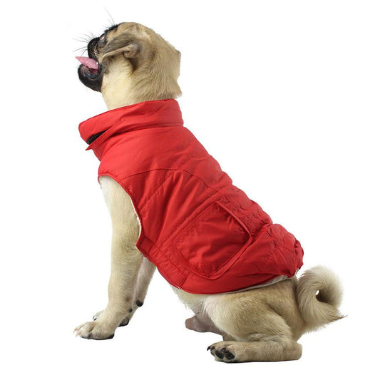 HKM-841299 Winter Detachable Hooded Dog Clothes with Fur Collar - Stylish Polyester Outerwear in Blue, Red, Pink