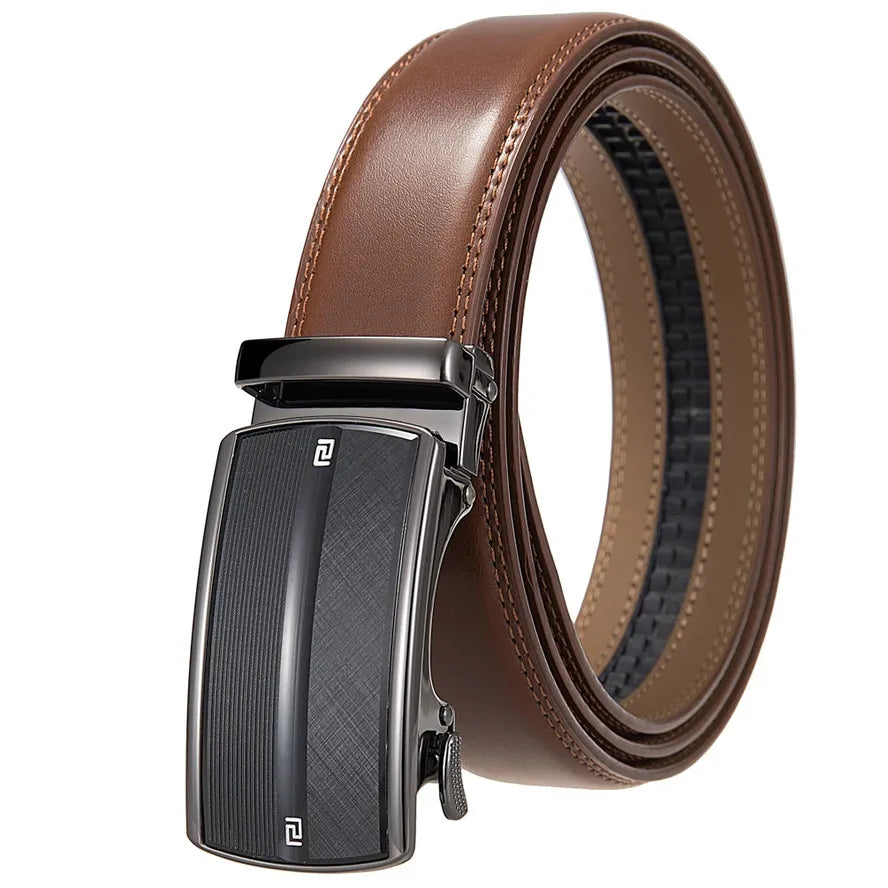 HKM-841427 Men's Leather Ratchet Waist Belt with Custom Pin Buckle - Model LY36-25622-1