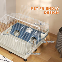 HKM-8414525 Two-Layer Rolling Small Animal Cage with Hideaway, Feeding Bowl, Hay Feeder, Water Bottle - Ideal for Rabbits, Guinea Pigs, Hedgehogs
