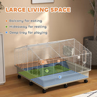 HKM-8414525 Two-Layer Rolling Small Animal Cage with Hideaway, Feeding Bowl, Hay Feeder, Water Bottle - Ideal for Rabbits, Guinea Pigs, Hedgehogs