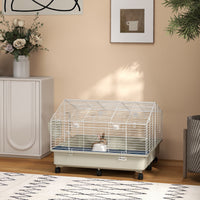HKM-8414525 Two-Layer Rolling Small Animal Cage with Hideaway, Feeding Bowl, Hay Feeder, Water Bottle - Ideal for Rabbits, Guinea Pigs, Hedgehogs