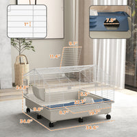 HKM-8414525 Two-Layer Rolling Small Animal Cage with Hideaway, Feeding Bowl, Hay Feeder, Water Bottle - Ideal for Rabbits, Guinea Pigs, Hedgehogs