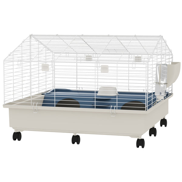 HKM-8414525 Two-Layer Rolling Small Animal Cage with Hideaway, Feeding Bowl, Hay Feeder, Water Bottle - Ideal for Rabbits, Guinea Pigs, Hedgehogs