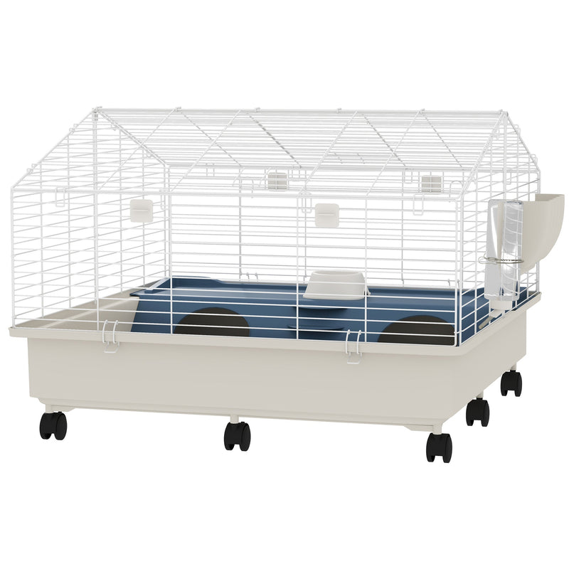 HKM-8414525 Two-Layer Rolling Small Animal Cage with Hideaway, Feeding Bowl, Hay Feeder, Water Bottle - Ideal for Rabbits, Guinea Pigs, Hedgehogs