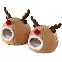 HKM-8415677 Cozy Christmas Reindeer Kennel Pet Tent in Soft Plush and Arctic Fleece