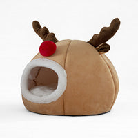HKM-8415677 Cozy Christmas Reindeer Kennel Pet Tent in Soft Plush and Arctic Fleece