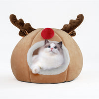HKM-8415677 Cozy Christmas Reindeer Kennel Pet Tent in Soft Plush and Arctic Fleece