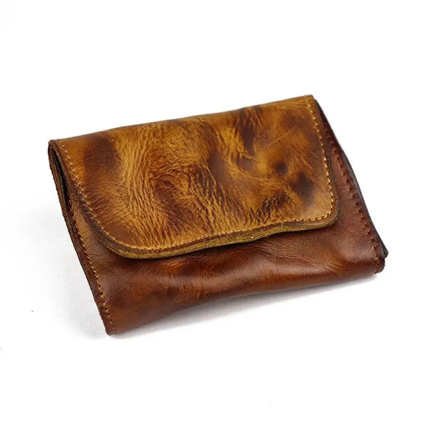 HKM-841619 Genuine Leather Retro Card Wallet with Hasp Closure in Multiple Colours