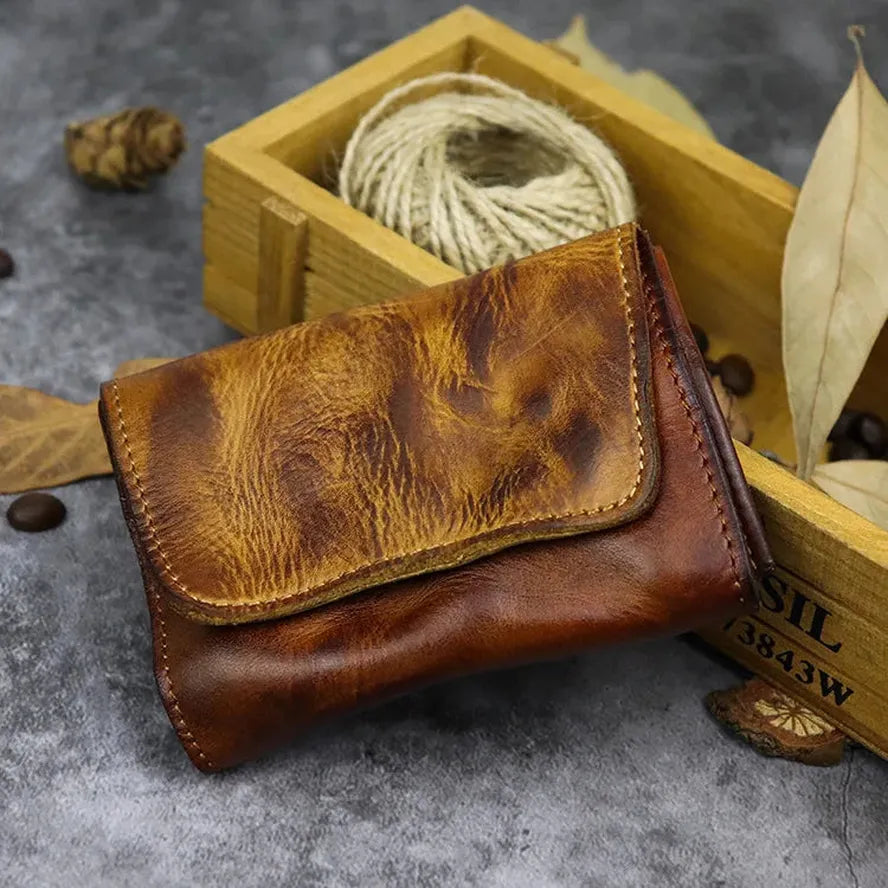 HKM-841619 Genuine Leather Retro Card Wallet with Hasp Closure in Multiple Colours