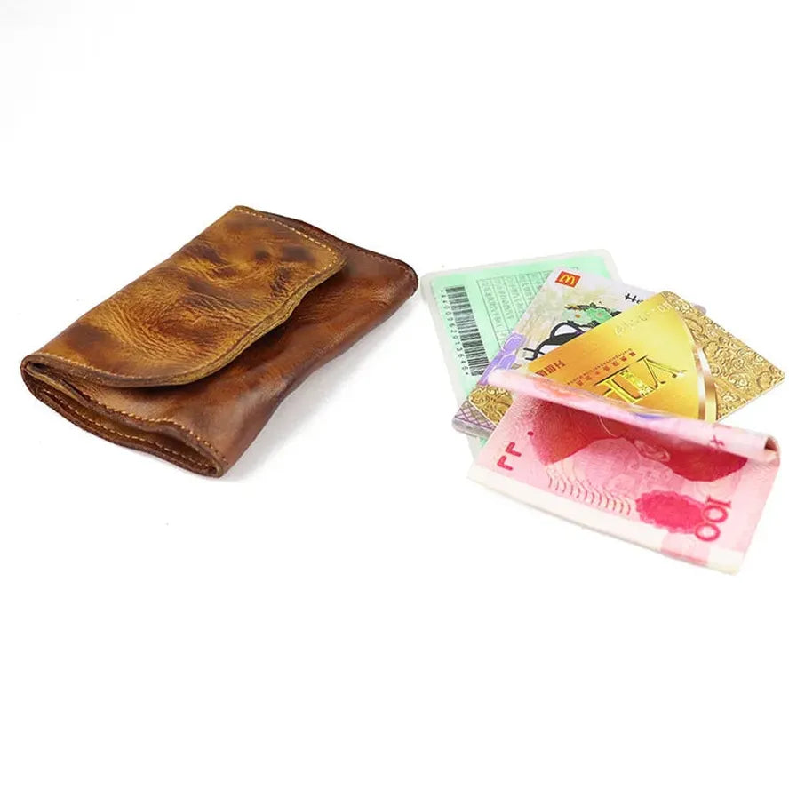 HKM-841619 Genuine Leather Retro Card Wallet with Hasp Closure in Multiple Colours