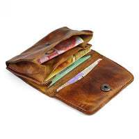 HKM-841619 Genuine Leather Retro Card Wallet with Hasp Closure in Multiple Colours