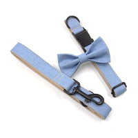 HKM-8416445 Denim Pet Collar and Leash Set with Bowknot - Light Denim Color Options Available
