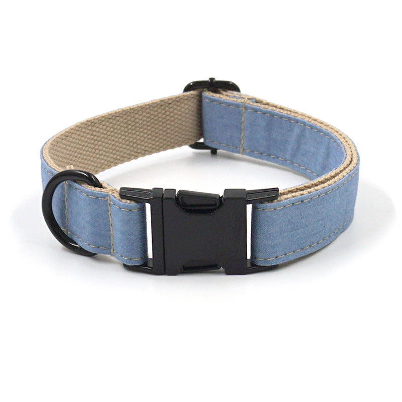 HKM-8416445 Denim Pet Collar and Leash Set with Bowknot - Light Denim Color Options Available