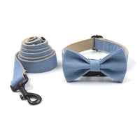 HKM-8416445 Denim Pet Collar and Leash Set with Bowknot - Light Denim Color Options Available