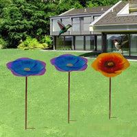 HKM-841811 Metal Flower Bird Feeder with Sheep Hook - Purple Blue and Golden Brown Options