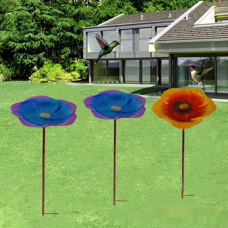 HKM-841811 Metal Flower Bird Feeder with Sheep Hook - Purple Blue and Golden Brown Options