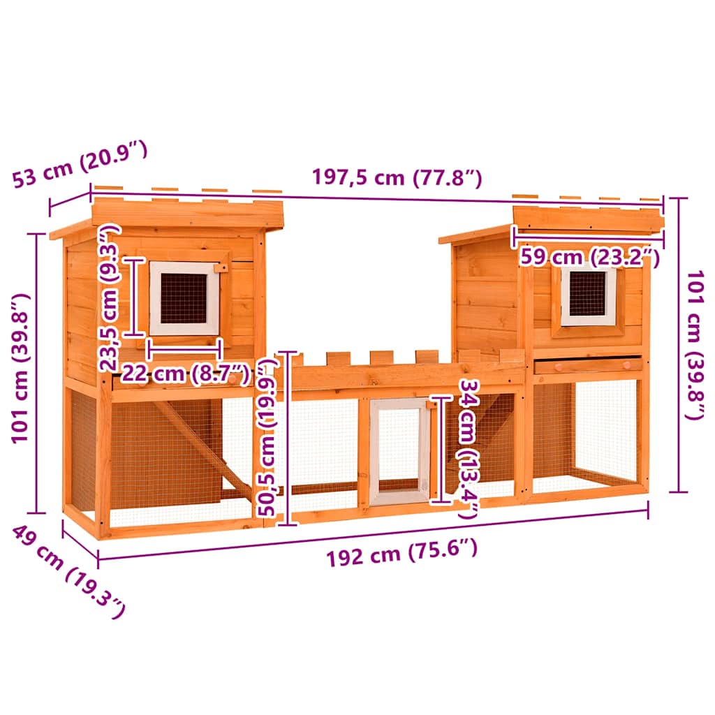 HKM-8418237 Two-Level Large Rabbit Hutch with Pine Wood Frame and Wire Mesh for Small Animals