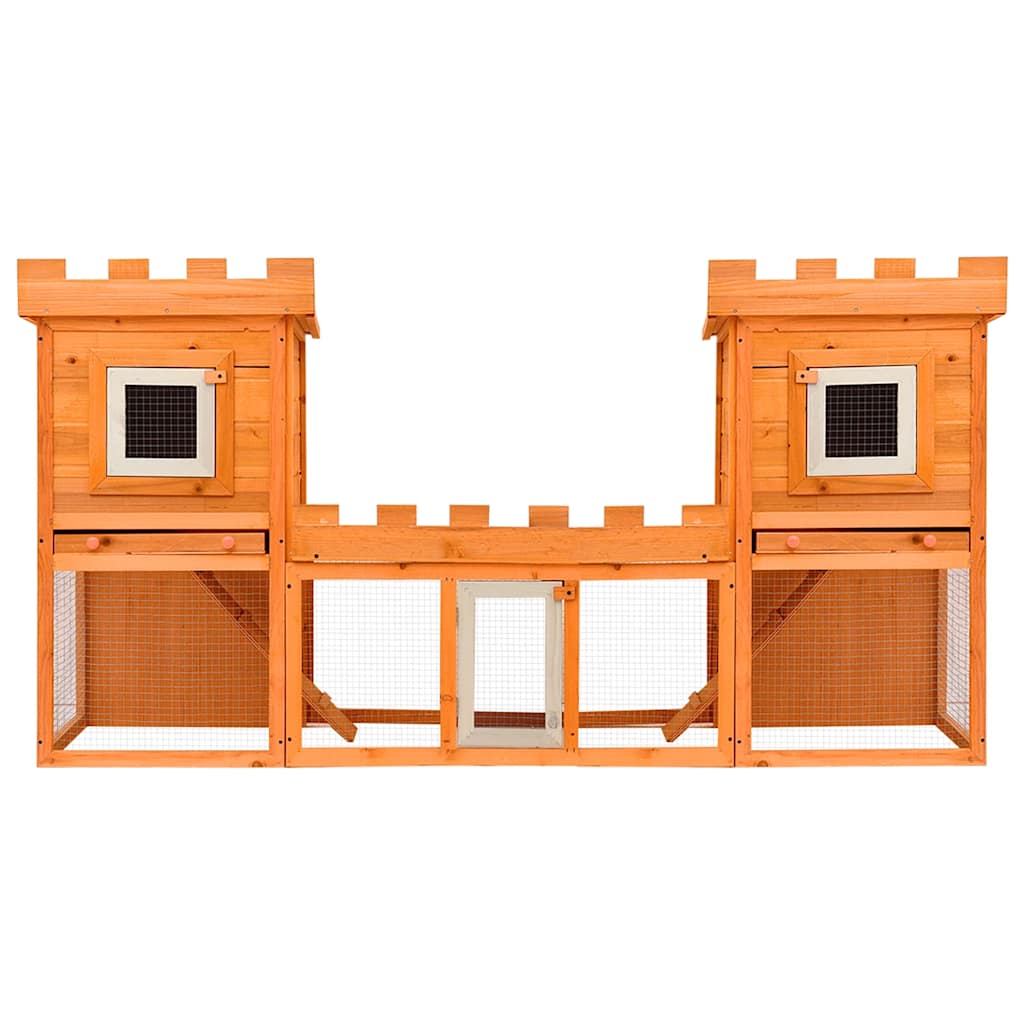 HKM-8418237 Two-Level Large Rabbit Hutch with Pine Wood Frame and Wire Mesh for Small Animals