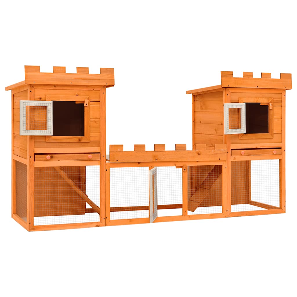 HKM-8418237 Two-Level Large Rabbit Hutch with Pine Wood Frame and Wire Mesh for Small Animals