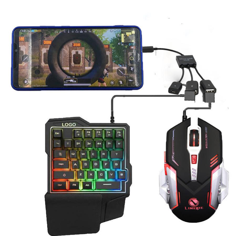 HKM-841875 Eat Chicken Game Set with One-Handed Controller and Gaming Mouse for IOS and Android Platforms