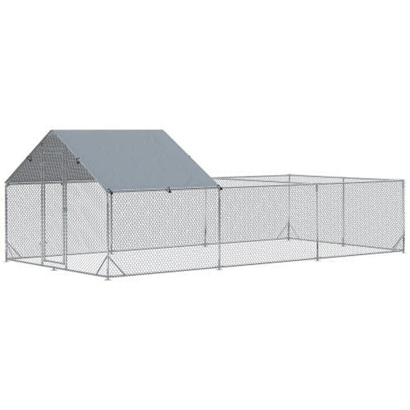 HKM-841875 Large Walk-In Metal Chicken Coop with Waterproof UV Cover – Spacious Outdoor Enclosure for Poultry and Small Animals, 19.7' x 9.8' x 6.4'