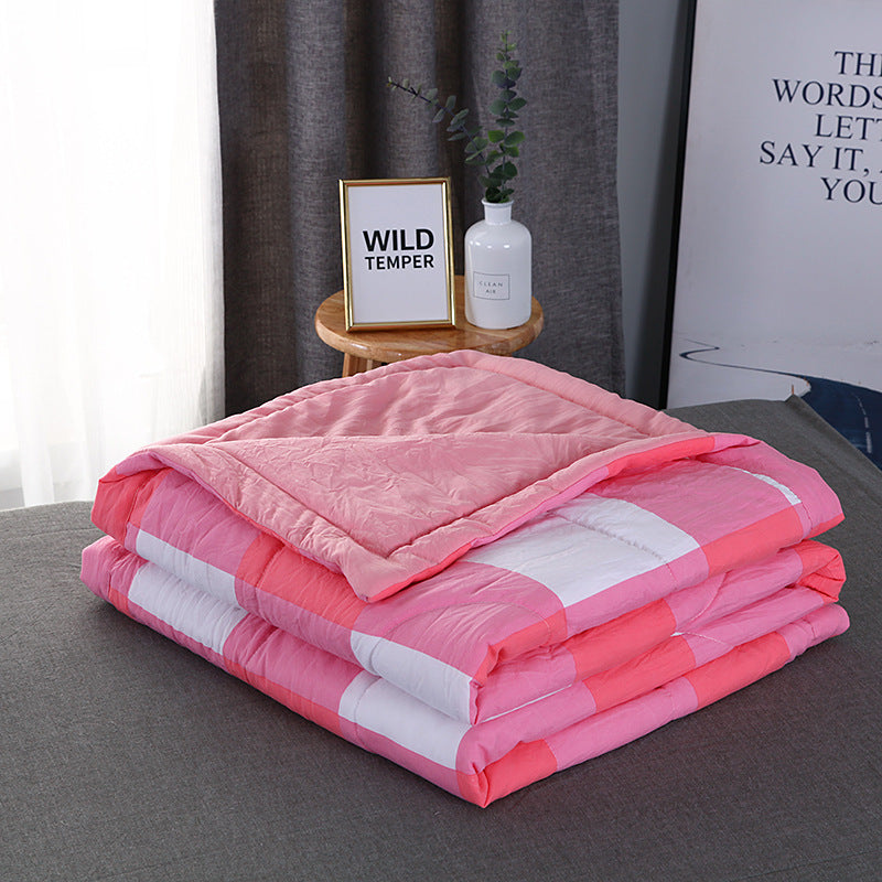 HKM-841875 Washable Striped Air Conditioning Quilt in Washed Cotton and Polyester Cotton, Checkered Design, 150x200cm, 200x230cm