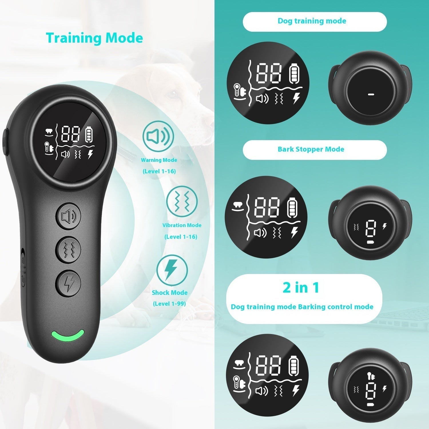 HKM-8419901 3-in-1 Dog Trainer and Bark Control Device with Multiple Training Modes
