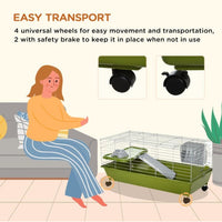 HKM-8420285 Rolling Small Animal Cage for Rabbits, Guinea Pigs & Chinchillas with Wheels and Accessories
