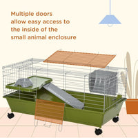 HKM-8420285 Rolling Small Animal Cage for Rabbits, Guinea Pigs & Chinchillas with Wheels and Accessories