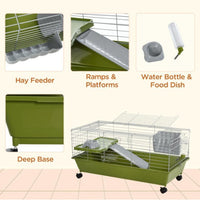 HKM-8420285 Rolling Small Animal Cage for Rabbits, Guinea Pigs & Chinchillas with Wheels and Accessories