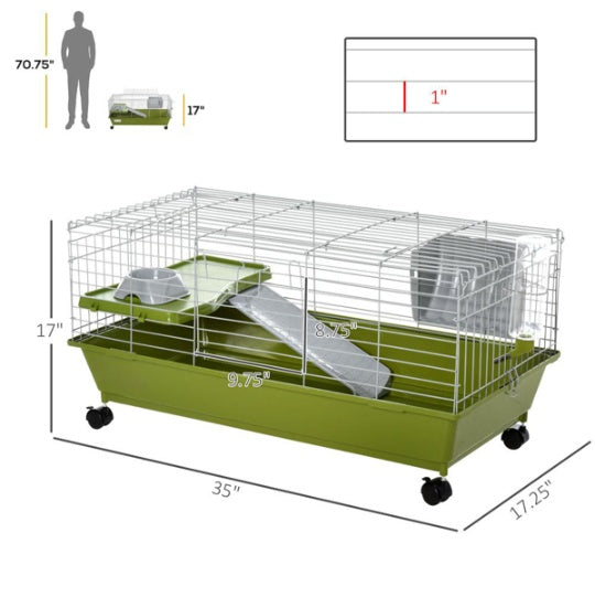 HKM-8420285 Rolling Small Animal Cage for Rabbits, Guinea Pigs & Chinchillas with Wheels and Accessories