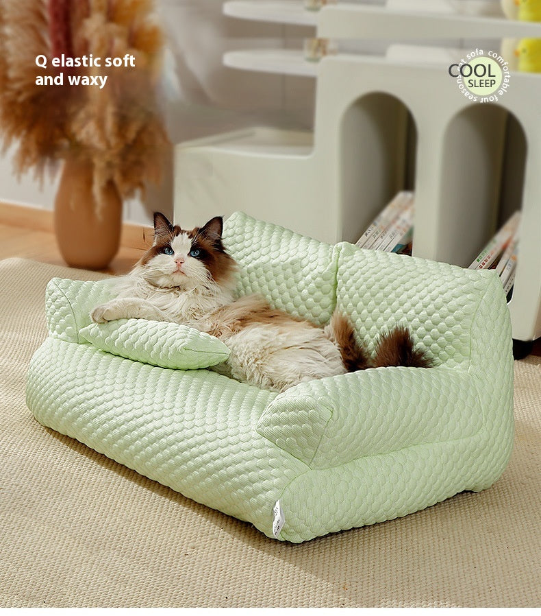 HKM-8420669 Universal Removable Waterproof Pet Sofa in Ice Blue, Cherry Blossom, Cream Yellow, Taro Purple, Mint Green, Breathable Ice Silk