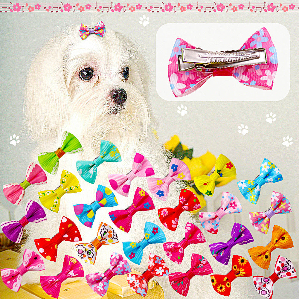 HKM-8421437 Pet Bow Head Flower Clips for Dogs and Cats - 50 Pack, 2.5cm x 4cm, Lightweight Cloth Ornaments