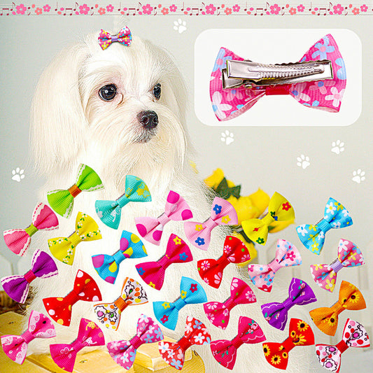 HKM-8421437 Pet Bow Head Flower Clips for Dogs and Cats - 50 Pack, 2.5cm x 4cm, Lightweight Cloth Ornaments