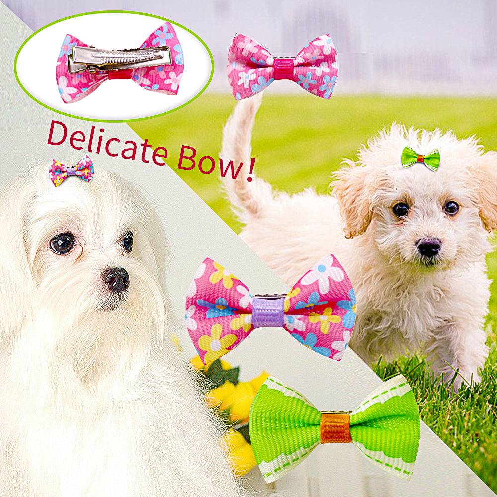 HKM-8421437 Pet Bow Head Flower Clips for Dogs and Cats - 50 Pack, 2.5cm x 4cm, Lightweight Cloth Ornaments