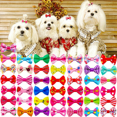 HKM-8421437 Pet Bow Head Flower Clips for Dogs and Cats - 50 Pack, 2.5cm x 4cm, Lightweight Cloth Ornaments