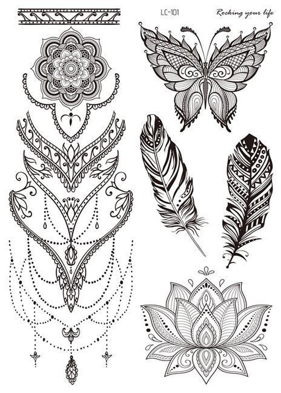 HKM-842195 Water Transfer Geometry Henna Tattoo Sticker - Assorted Patterns LC-101 to LC-109, 210 x 150mm
