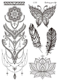 HKM-842195 Water Transfer Geometry Henna Tattoo Sticker - Assorted Patterns LC-101 to LC-109, 210 x 150mm