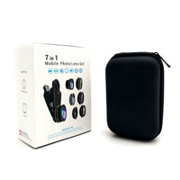 HKM-842259 7-in-1 Mobile Phone Lens Set: Fisheye, Wide Angle, Macro, Telephoto, Polarizer, Kaleidoscope with Clip and Accessories