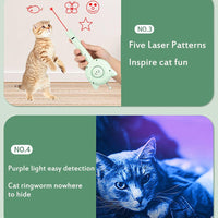 HKM-8423869 5-in-1 Interactive Cat Brush Toy with Retractable Teaser Wand and Light-Up Features